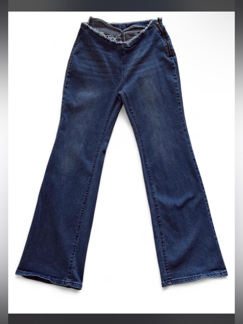 Y2K Retro Style Women’s Dark Blue Raw Hem Waisted Flared Jeans